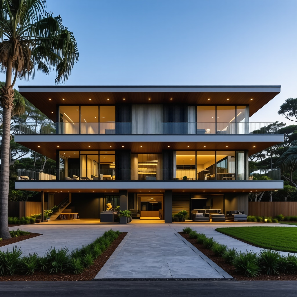Modern coastal home with hurricane-resistant features, smart technology, and eco-friendly materials during renovation.
