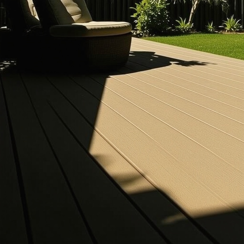 Futuristic composite decking with embedded LED lighting in a sunny Tampa backyard