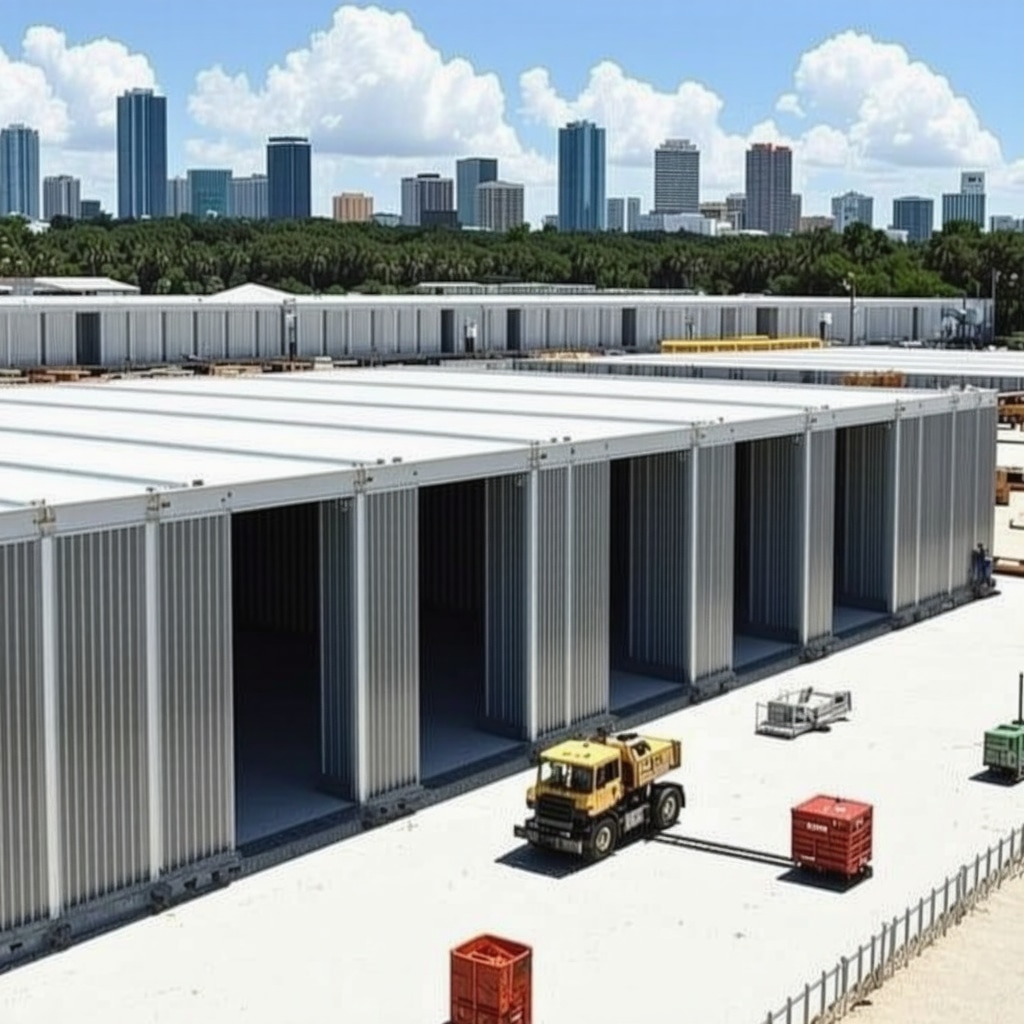 Modular building components being assembled on a Tampa construction site