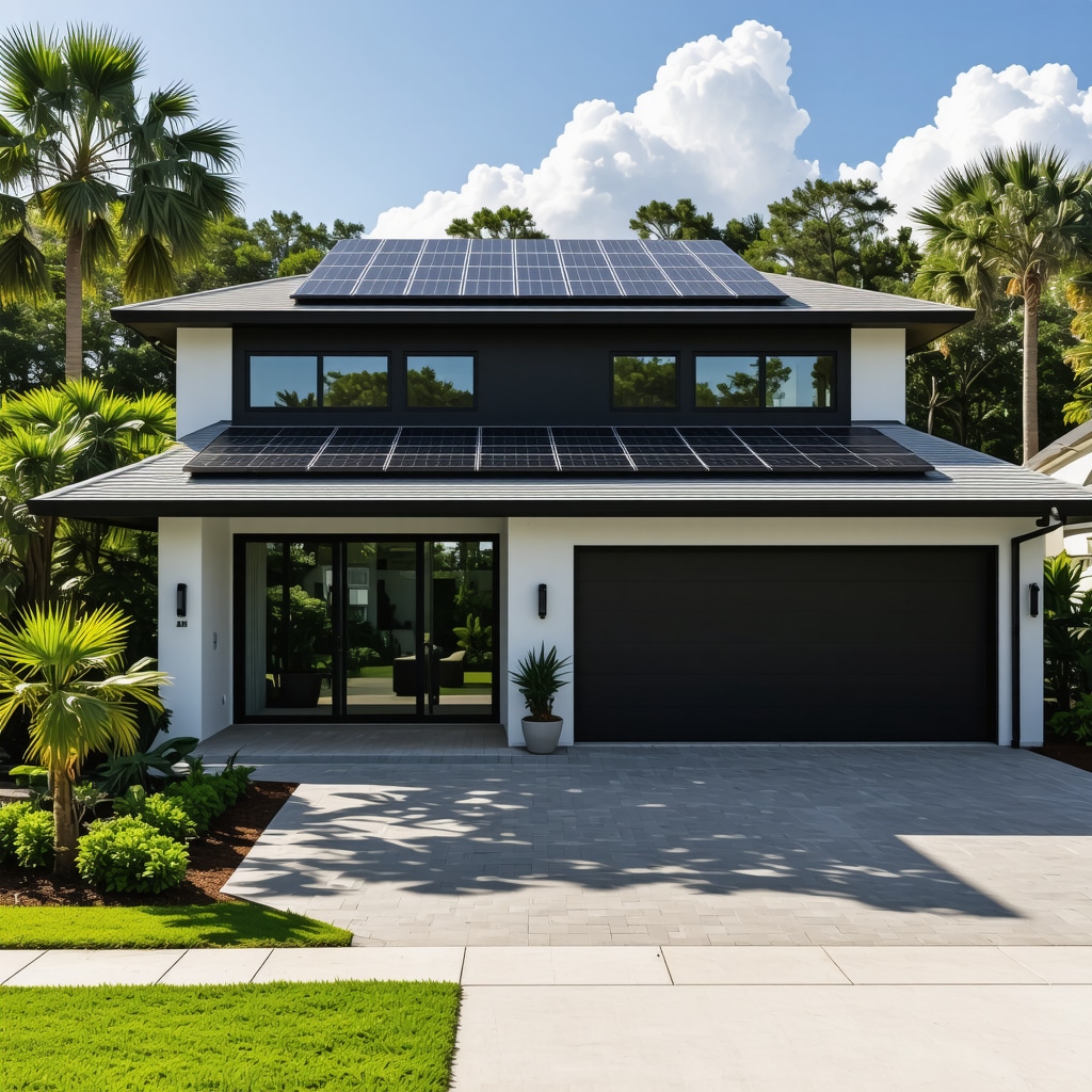 Tampa house showcasing solar panels and smart energy management systems, with digital twin model overlay.