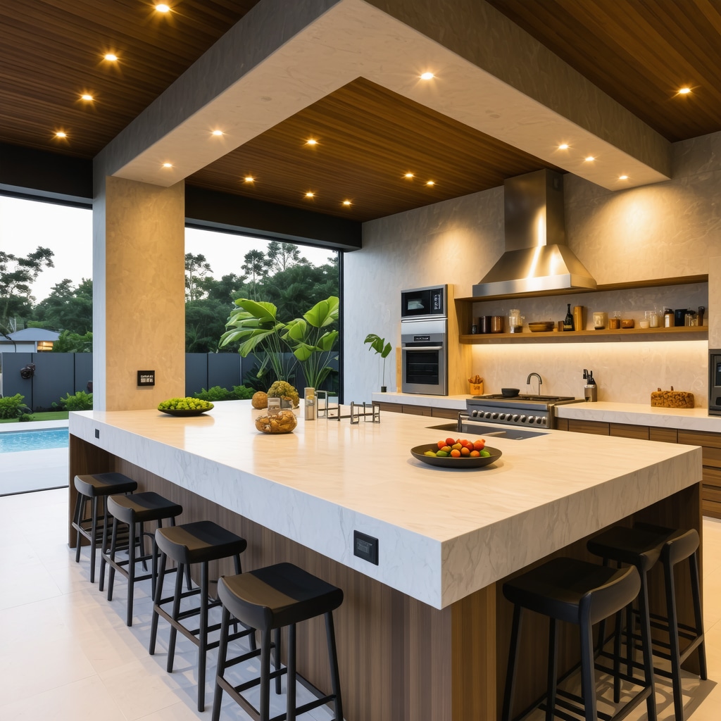 Elegant Tampa outdoor kitchen showcasing sustainable materials and integrated lighting
