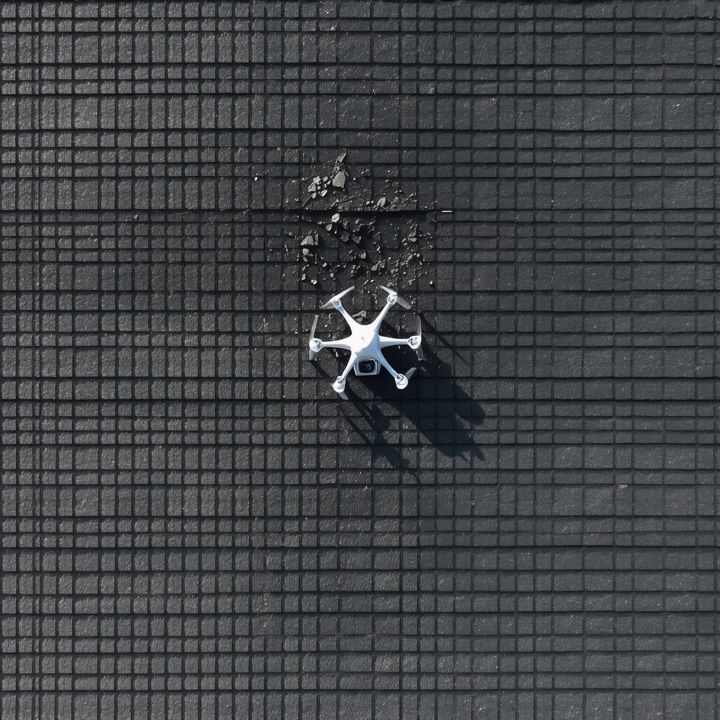Drone inspecting storm damage on roof with 3D modeling