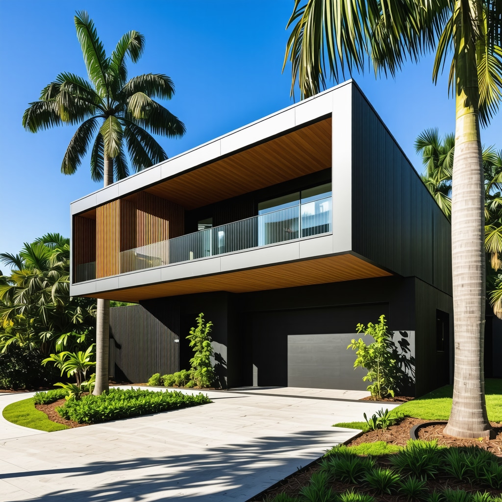 Exterior of a Tampa residence integrating smart technology and sustainable materials with advanced moisture protection