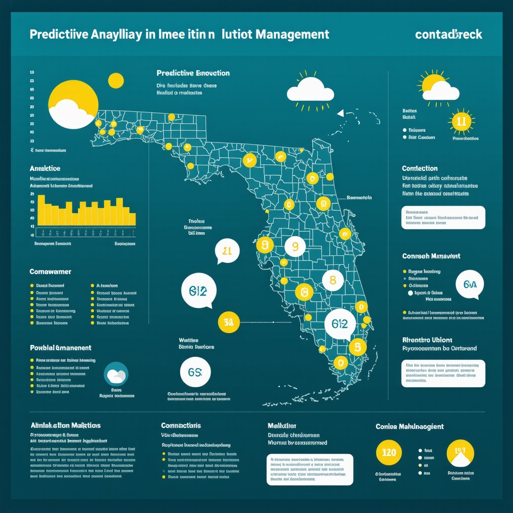 Infographic showing predictive analytics data and communication flow for construction projects in Lutz, Florida