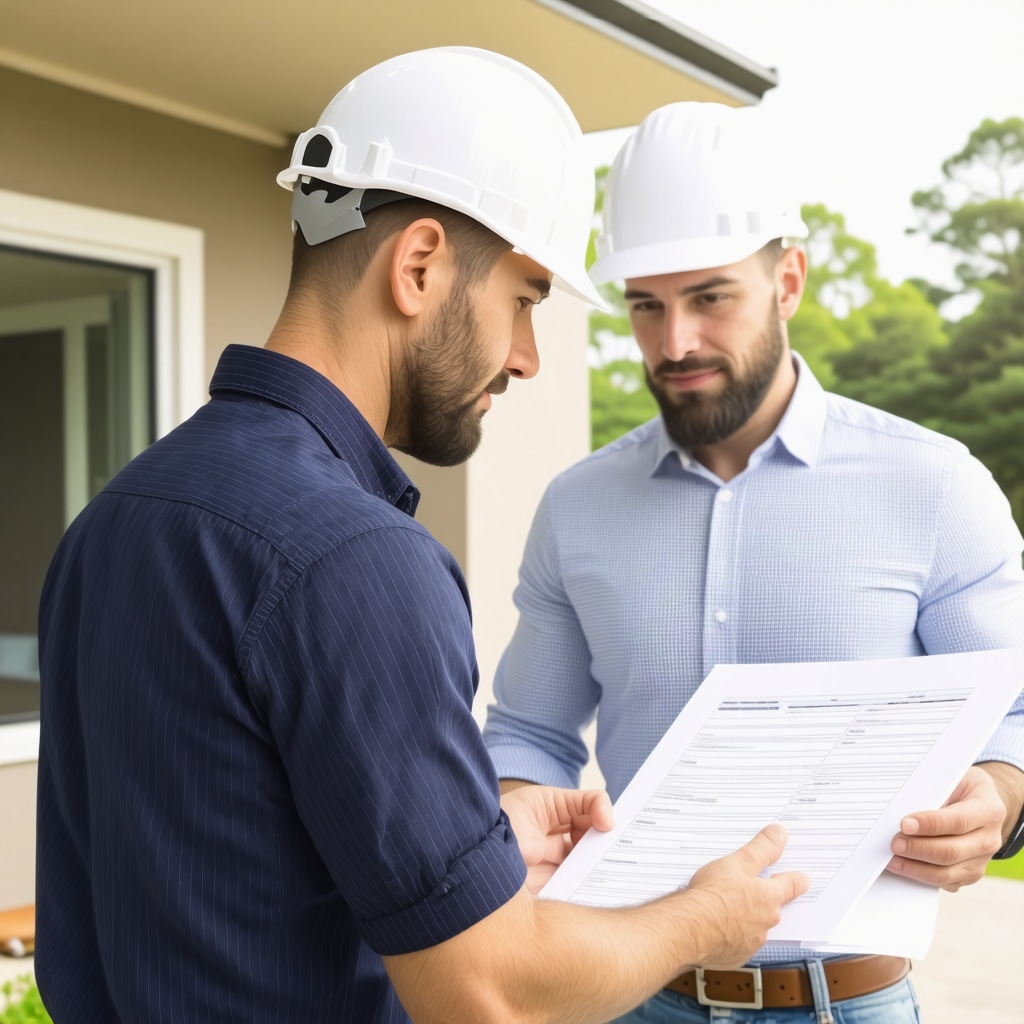 Contractor and homeowner discussing permits outdoors in Trinity FL.