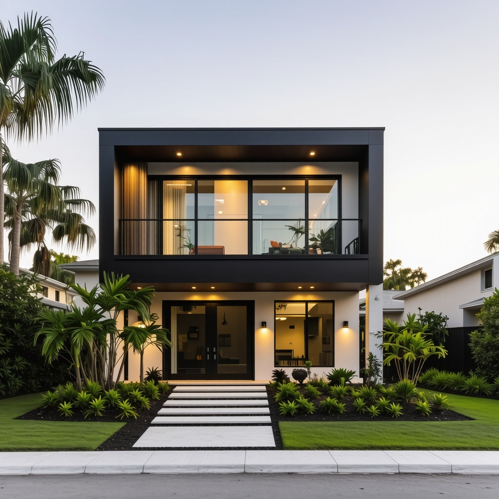 A modern Tampa house featuring impact-resistant windows and stormproof exterior to withstand hurricanes