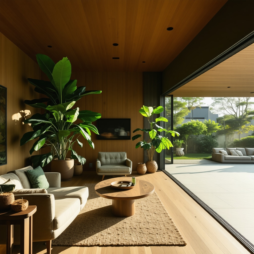 Senior-friendly home interior with natural elements and smart energy-efficient technologies in Tampa