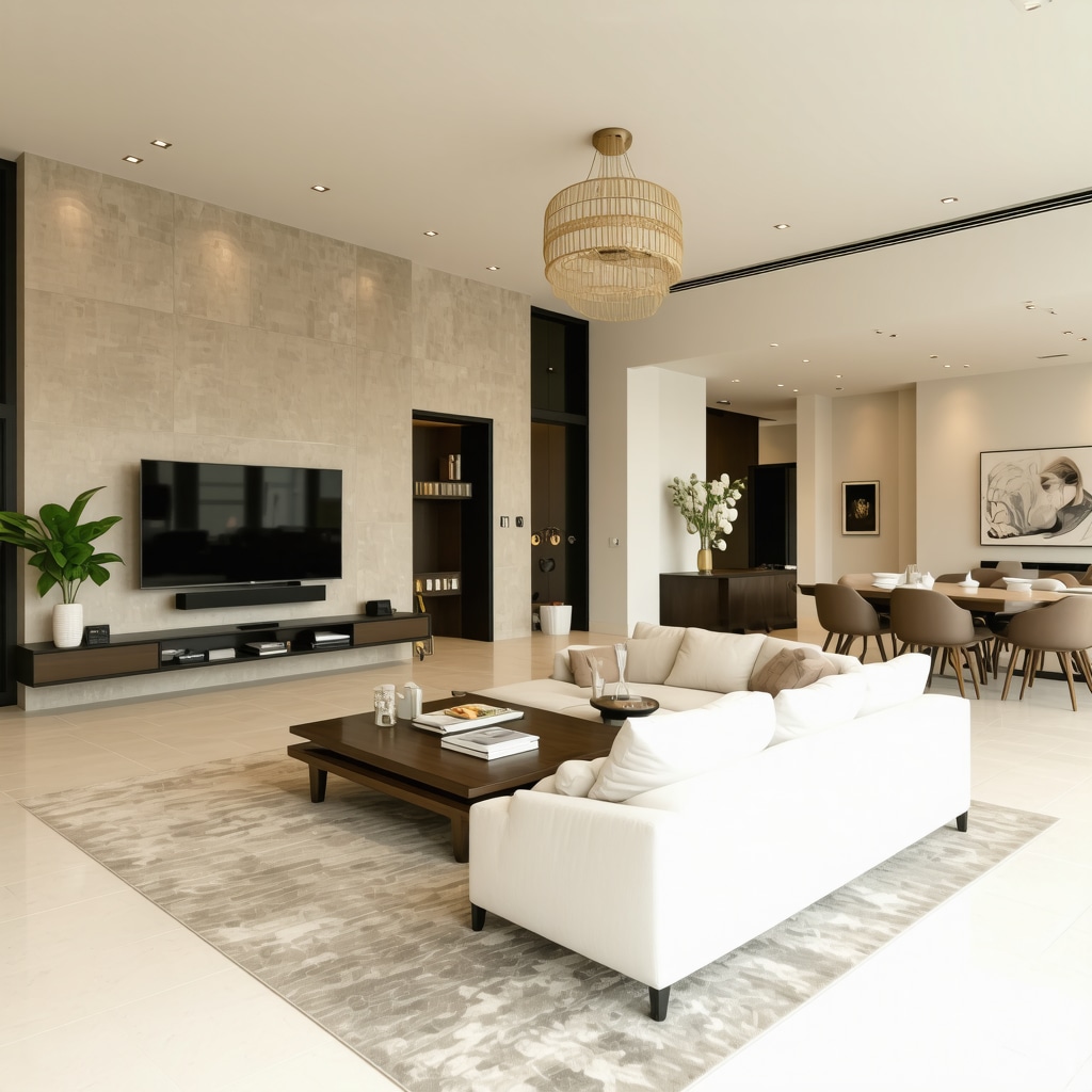 Interior view of a luxury Tampa residence showcasing integrated smart technology and premium materials