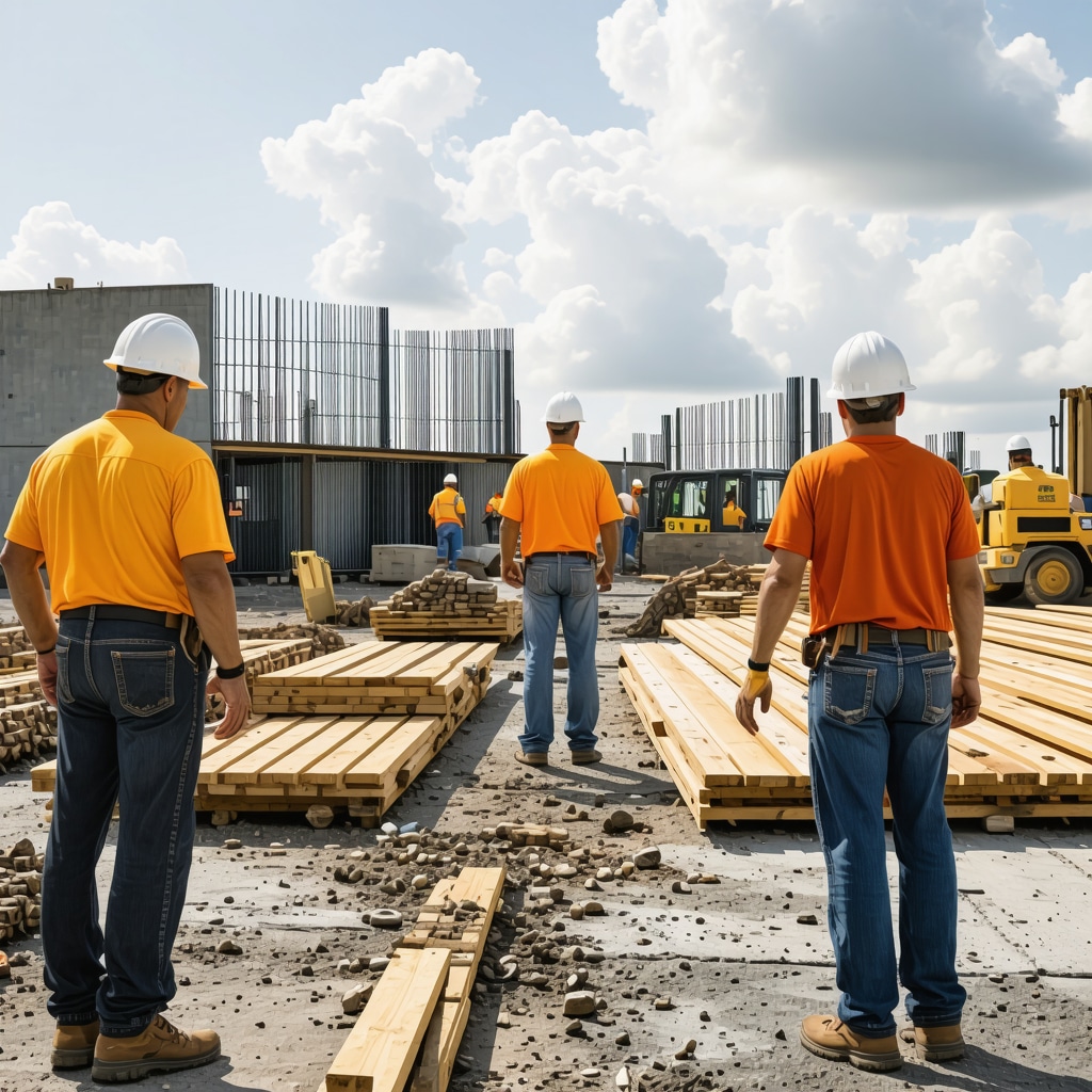 Construction site in Tampa with contractors working, showcasing regional building techniques.