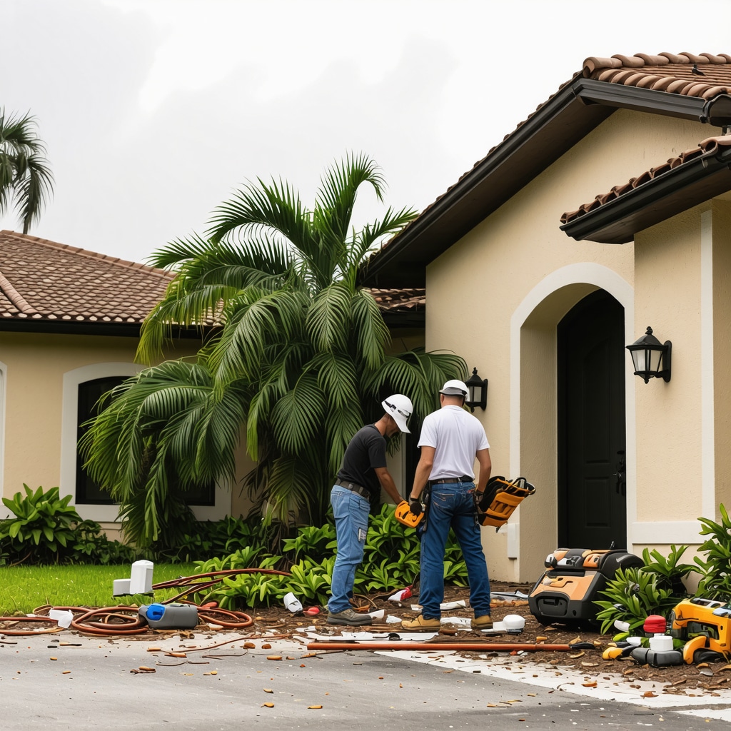 Contractor inspecting storm damage at Tampa home