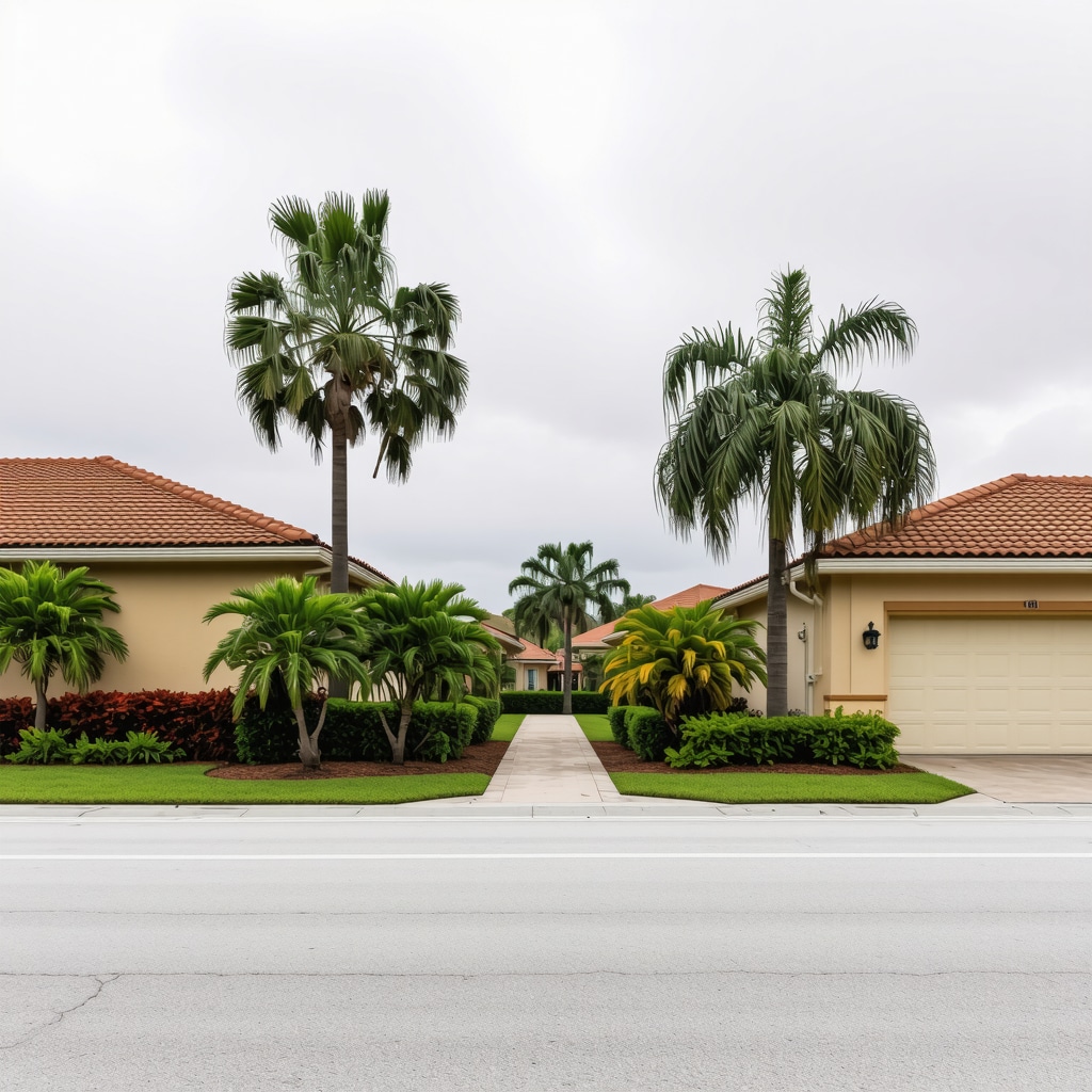 A Tampa residential street showcasing storm-resistant features and lush greenery, emphasizing proactive home safety.