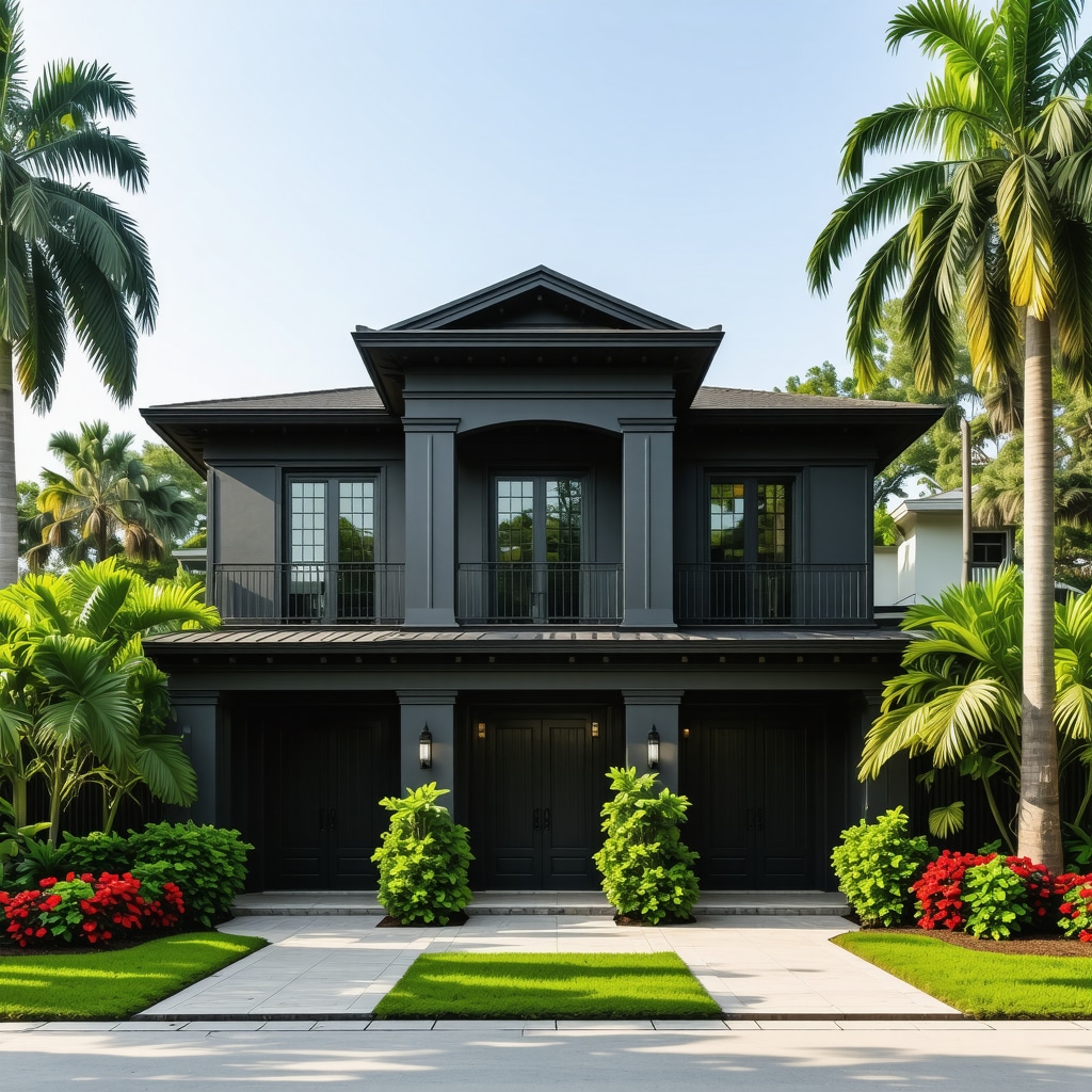 Beautiful Tampa home featuring custom woodwork, reinforced for hurricane safety, surrounded by lush landscaping.
