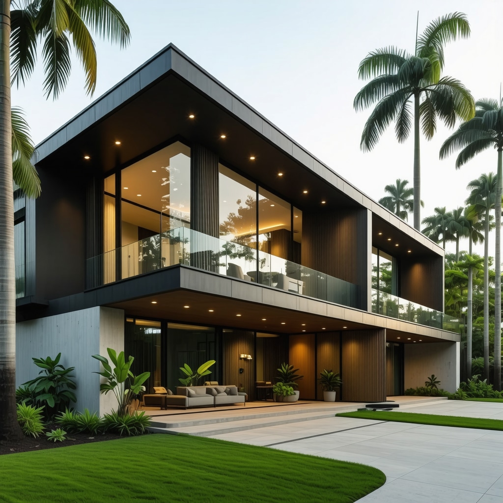 A modern Tampa house featuring impact-resistant windows and hurricane-proof roofing materials.