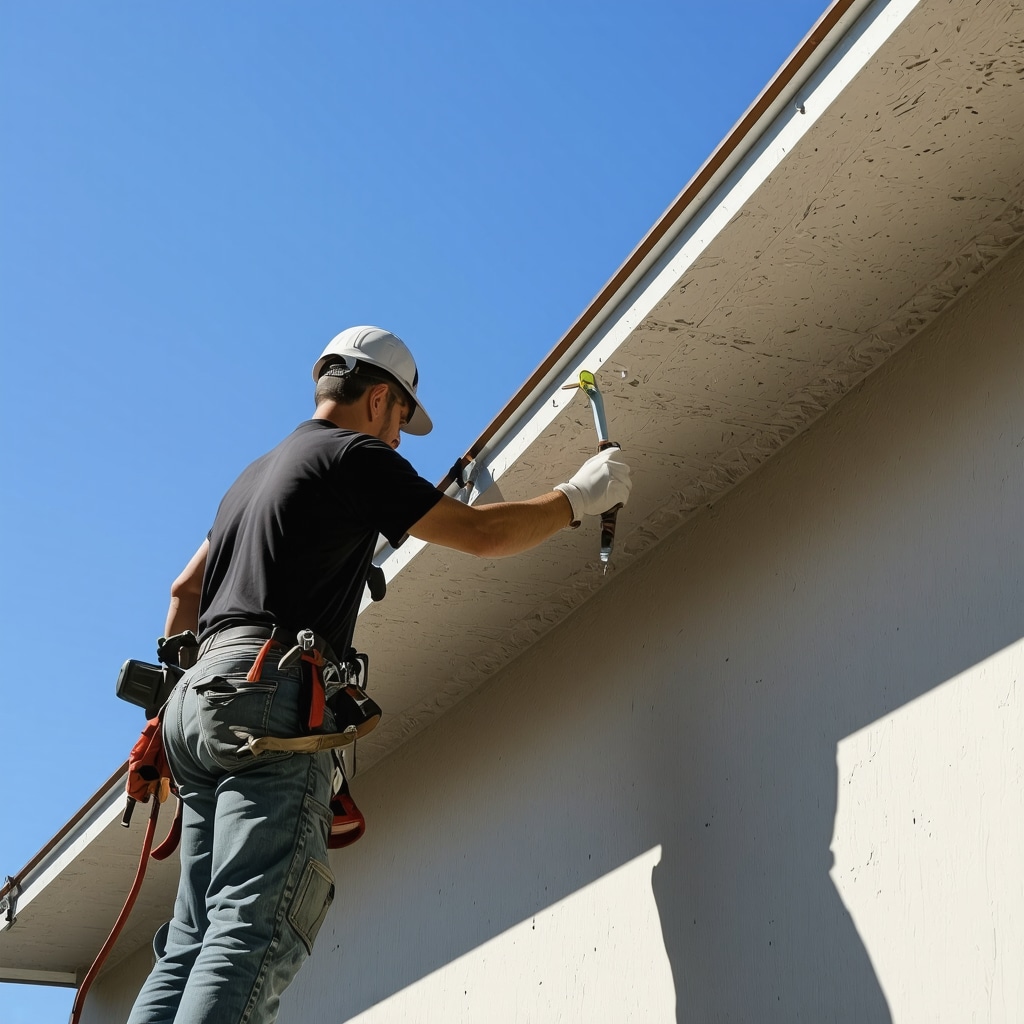 Contractor painting Tampa home exterior in sunny weather