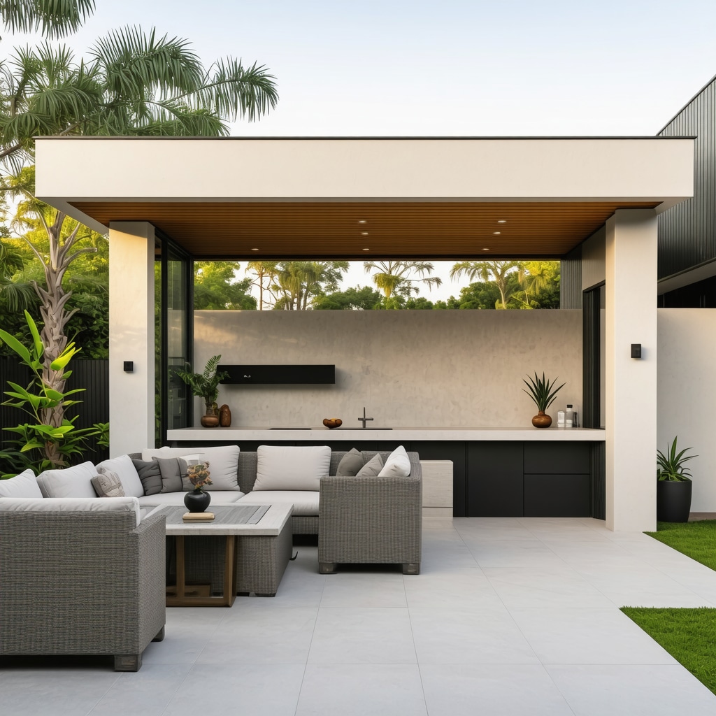 Beautiful outdoor kitchen with durable materials in Tampa backyard