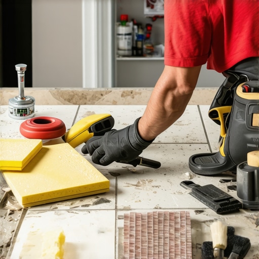 Tile contractor installing tiles in Tampa bathroom