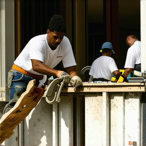 Construction workers renovating a Tampa home, emphasizing quality craftsmanship and safety standards